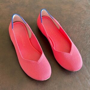 Rothy's Coral-Pink Knit Ballet Flats with Blue Trim
